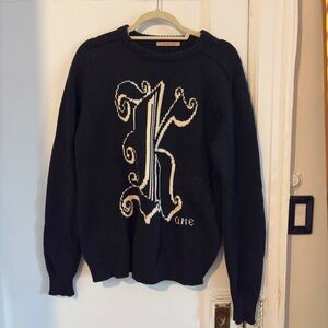 Christopher Kane Black Crewneck Sweater with White Intarsia 'K'